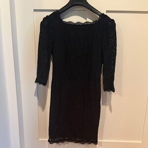 Adrian Papell, black lace dress size 4 petite.